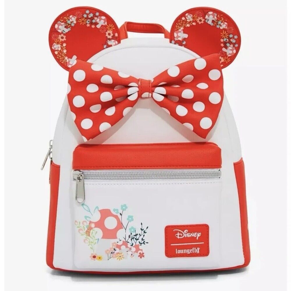 New!! Loungefly Disney Minnie Mouse Mushroom Floral Mini Backpack